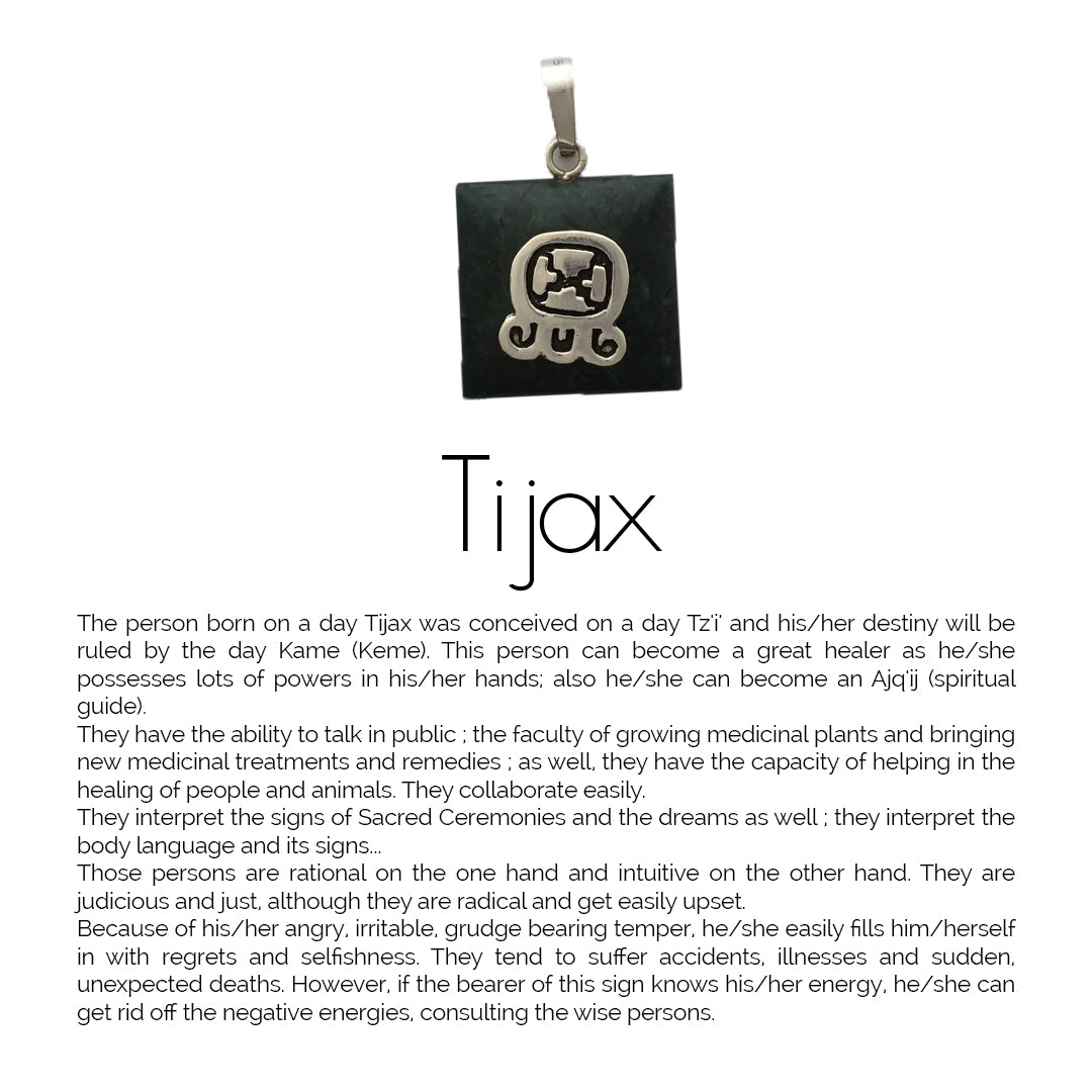 Square Jade Sterling Silver Maya Glyph Pendant