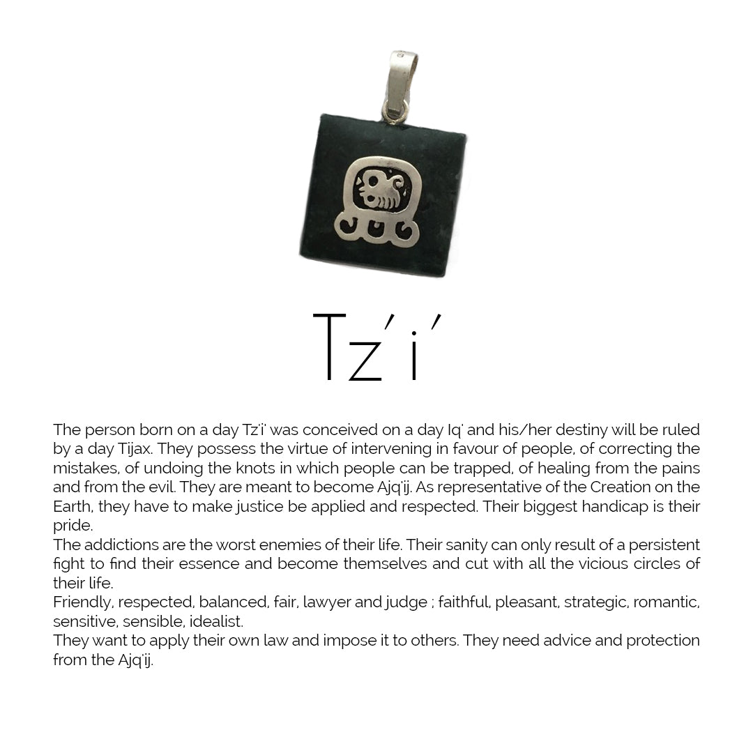 Square Jade Sterling Silver Maya Glyph Pendant