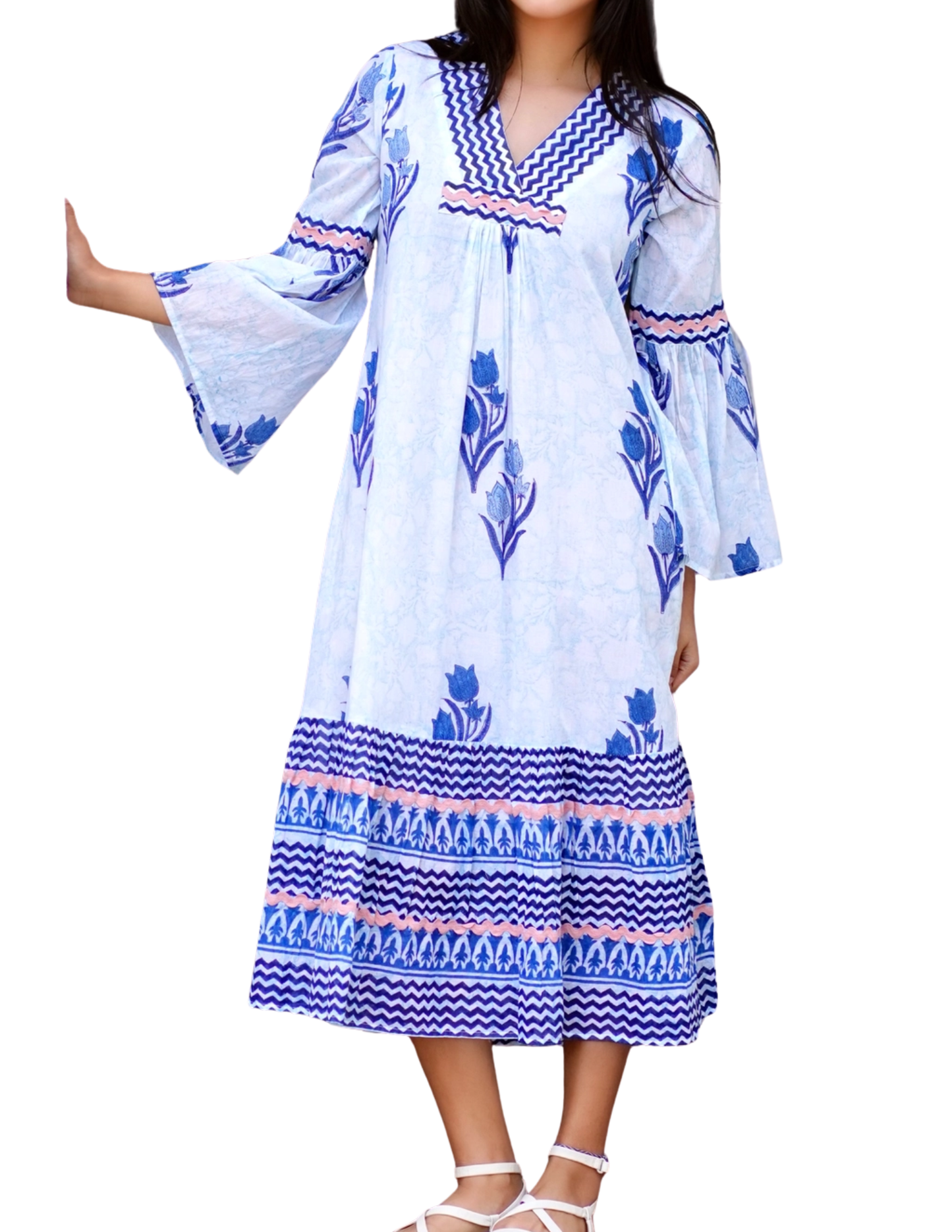 Frances Hand Block Printed Dress Navy Floral