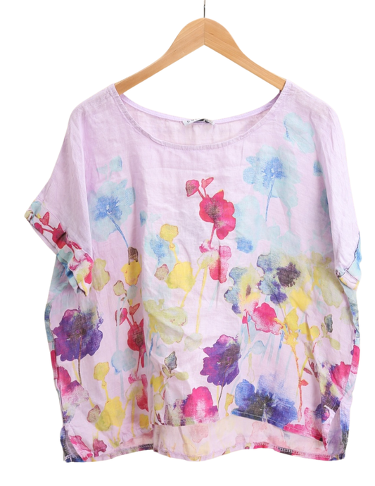 Round Neck Printed Linen T-Shirt