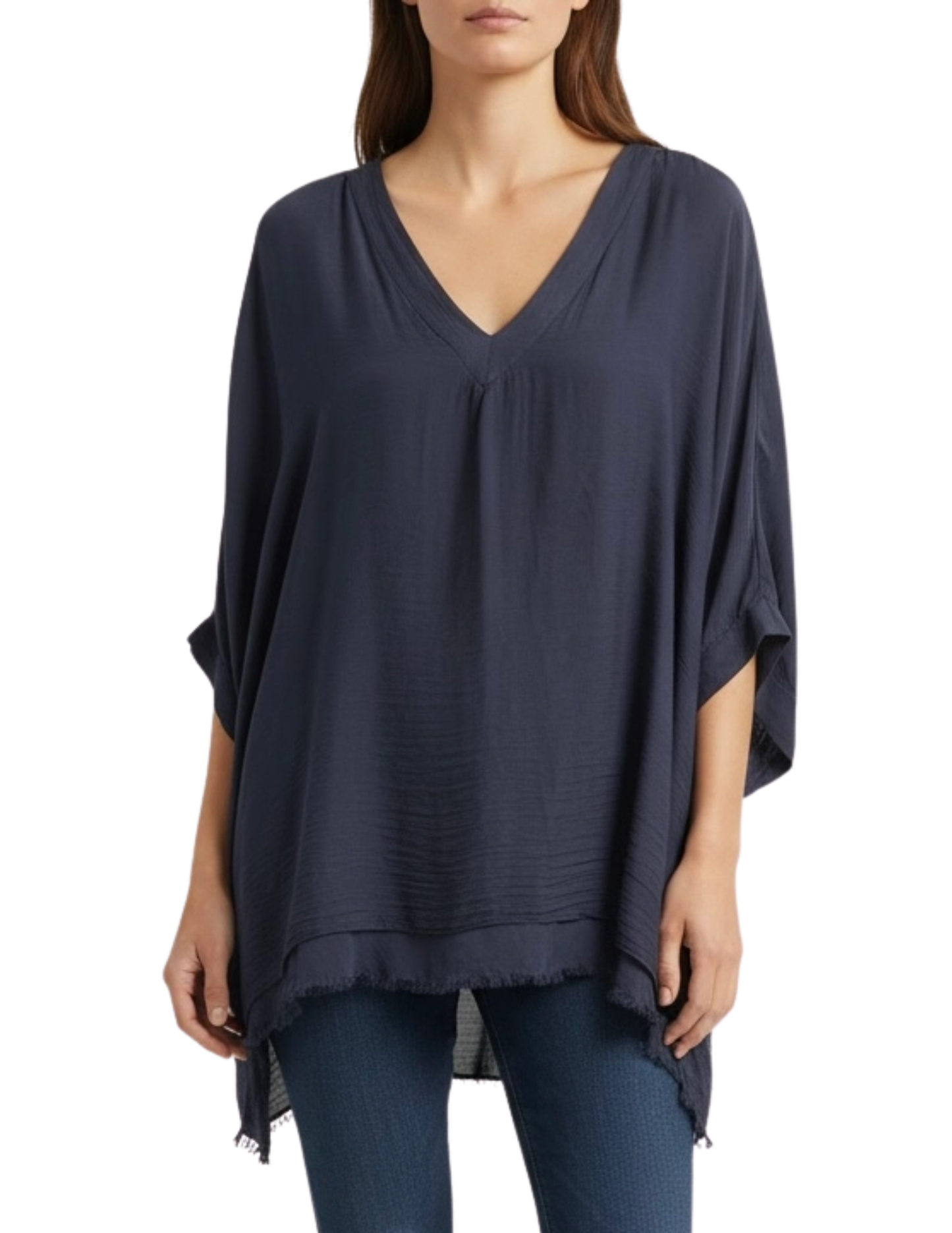 Silk V-Neck Ruffle Top
