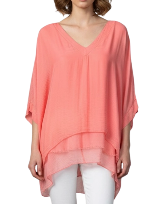 Silk V-Neck Ruffle Top