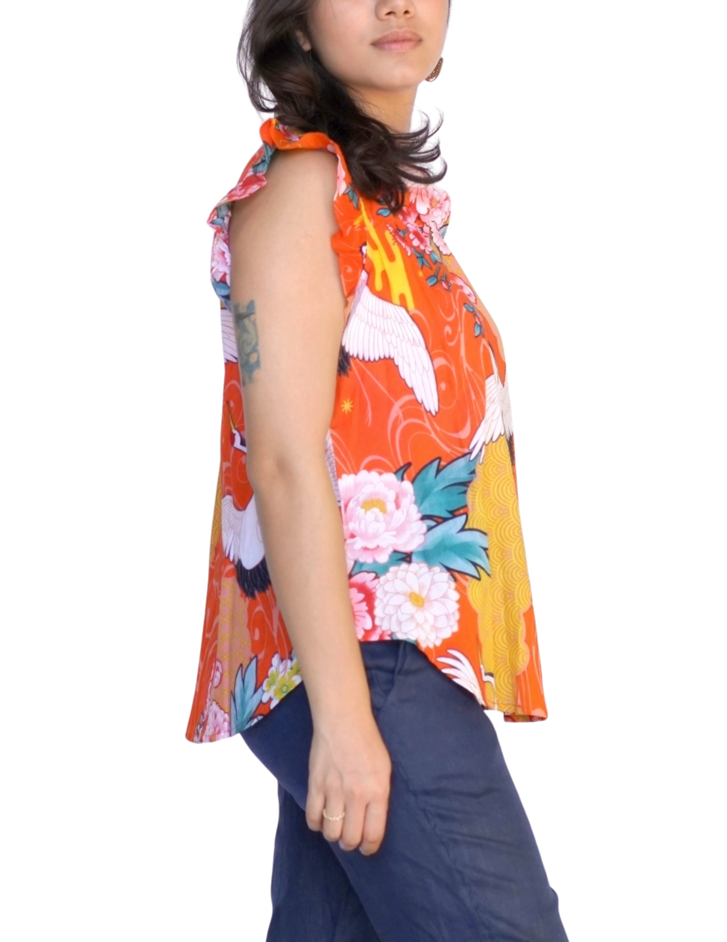 Crane Ruffle Sleeve Blouse in Red