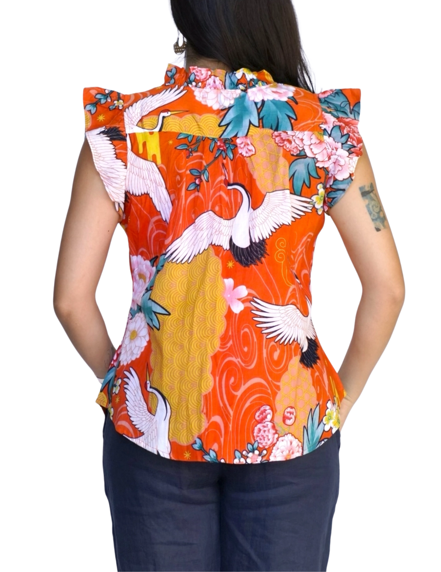 Crane Ruffle Sleeve Blouse in Red