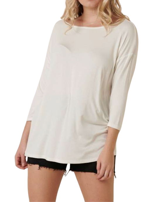 Bamboo Fabric 3/4 Sleeve Drop Shoulder Top