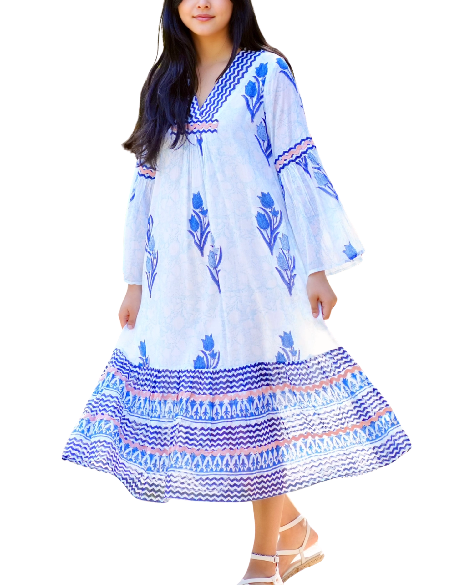 Frances Hand Block Printed Dress Navy Floral