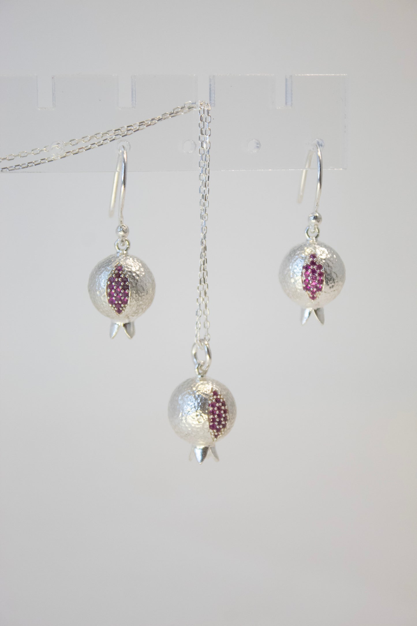 Pomegranate Silver with Ruby Cluster Drop Earrings