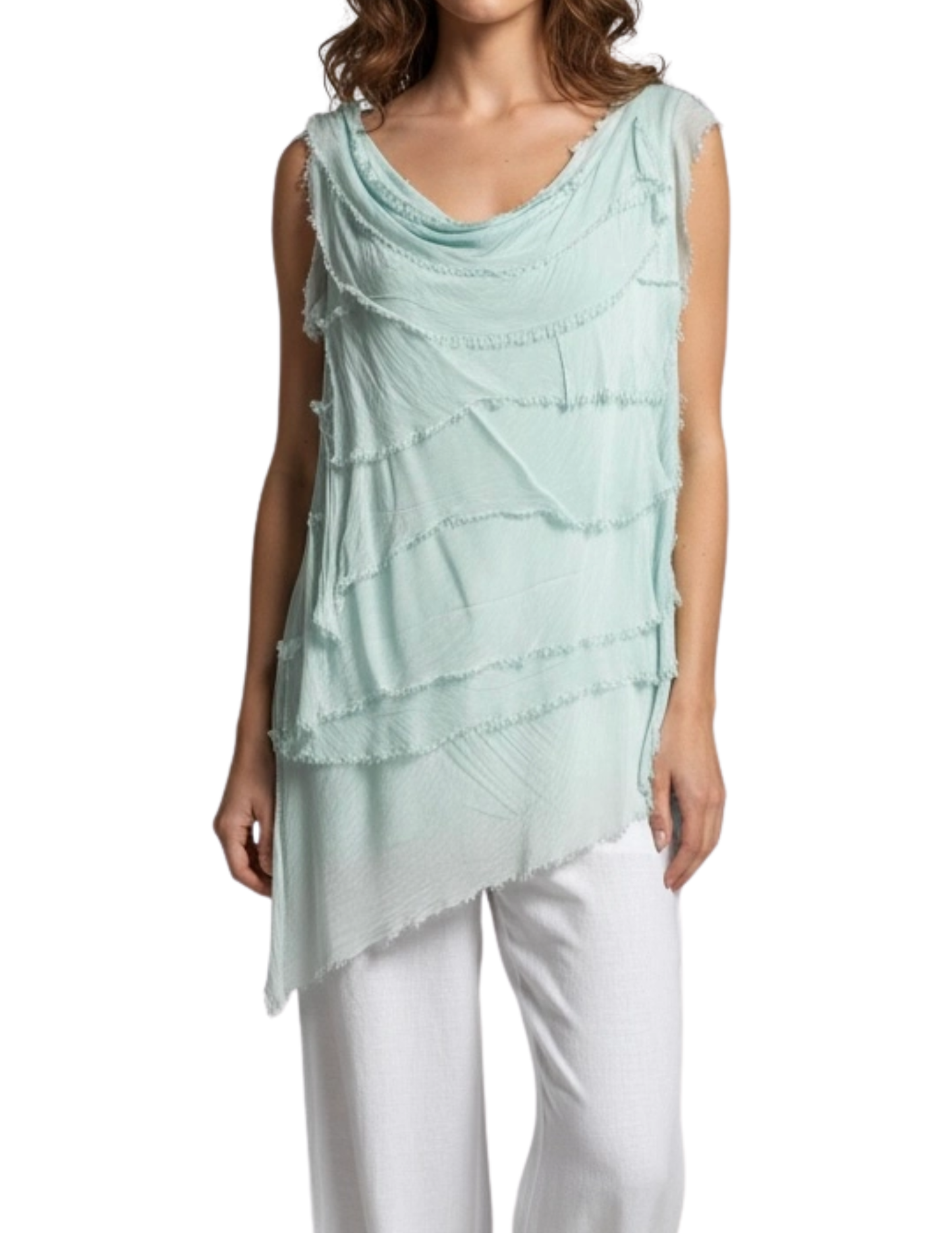 Silk Ruffle Sleeveless Tank Top