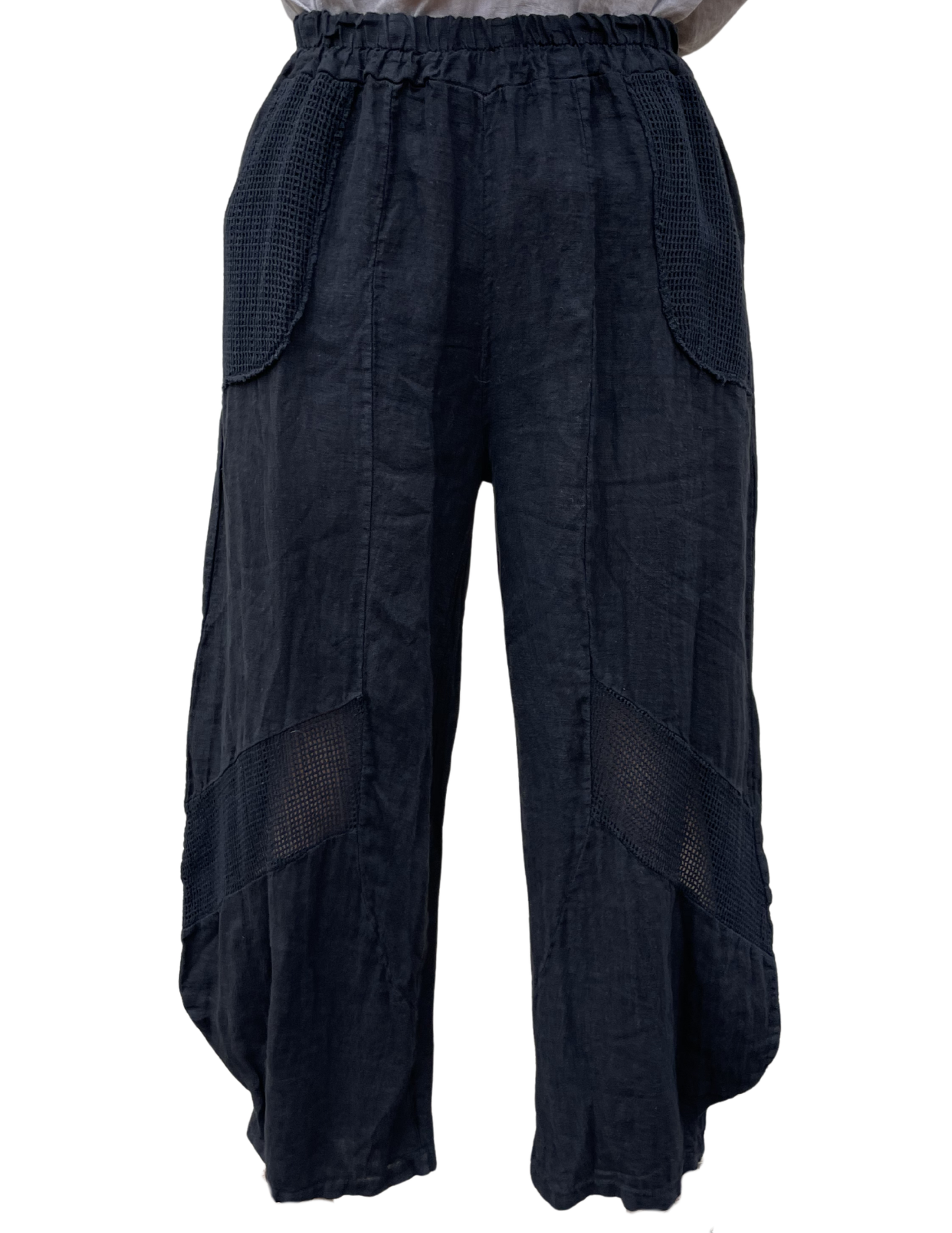 Linen Pants with Cotton Detail