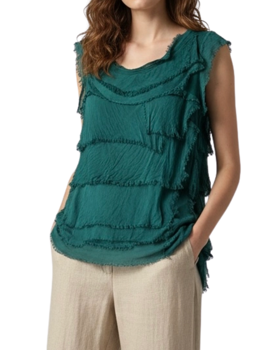 Silk Ruffle Sleeveless Tank Top