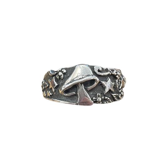 Silver Mushroom Ring with Detailing