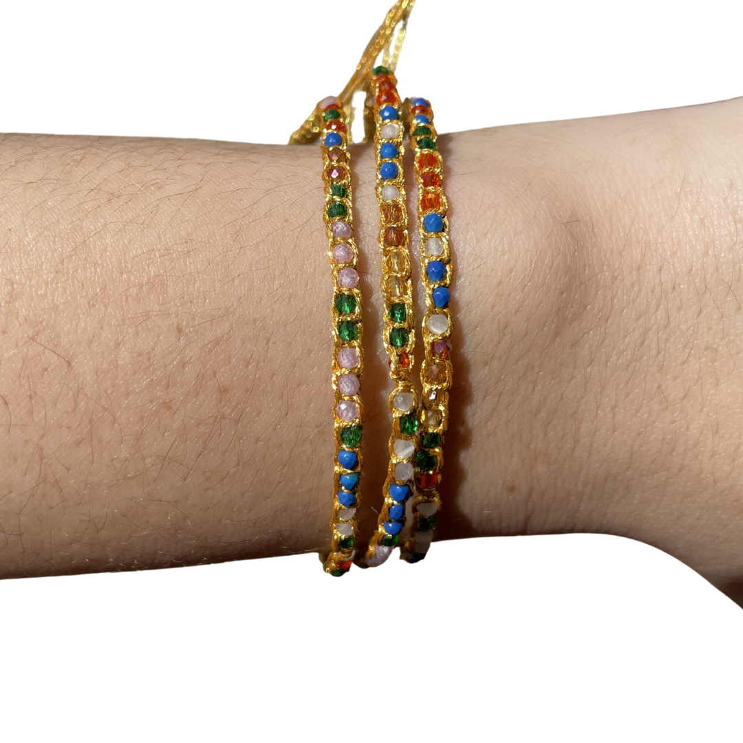 Bohemian 14K Gold Braided Stone Bracelet