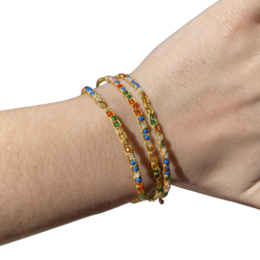 Bohemian 14K Gold Braided Stone Bracelet
