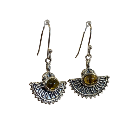 Fan Earrings with Tourmaline Stone