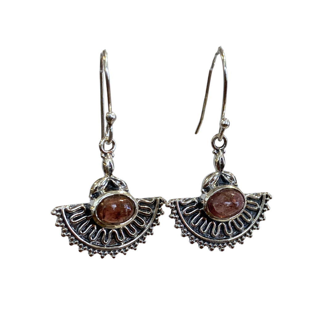 Fan Earrings with Tourmaline Stone