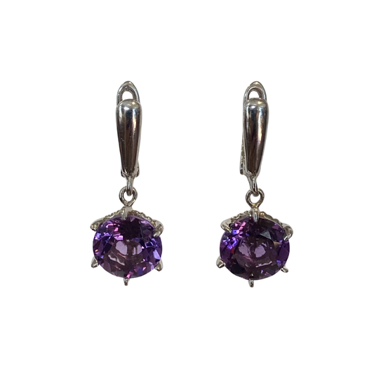 Amethyst Princess Cut Oval Silver Earrings