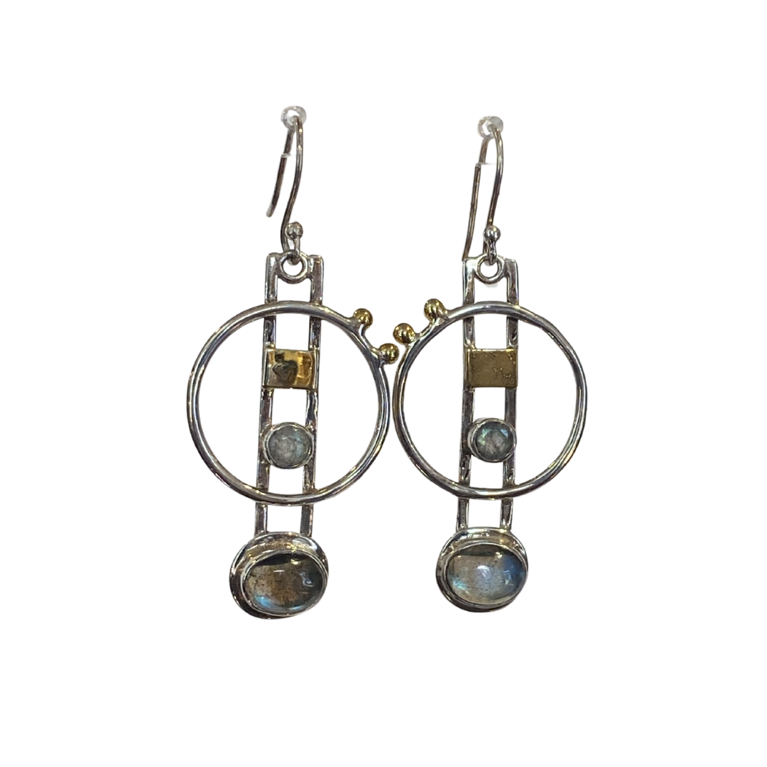 Silver & Gold Art Deco Stone Earrings