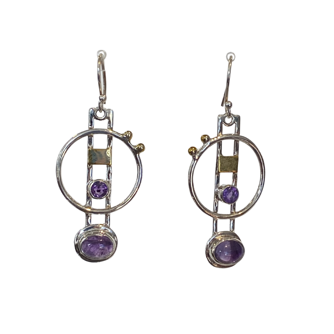 Silver & Gold Art Deco Stone Earrings