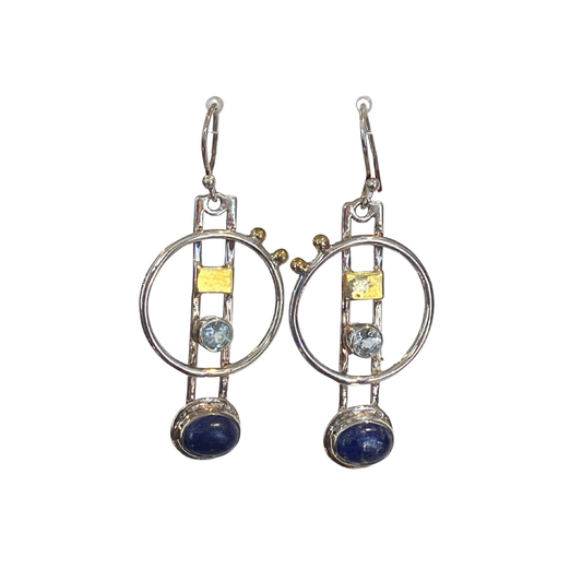 Silver & Gold Art Deco Stone Earrings