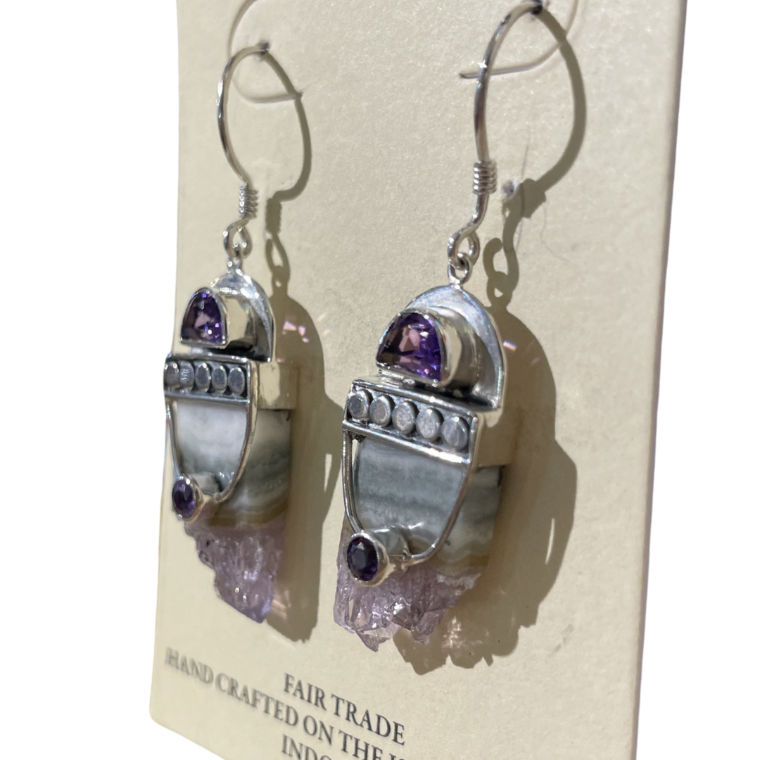 Amethyst & Uruguay Crystal Earrings