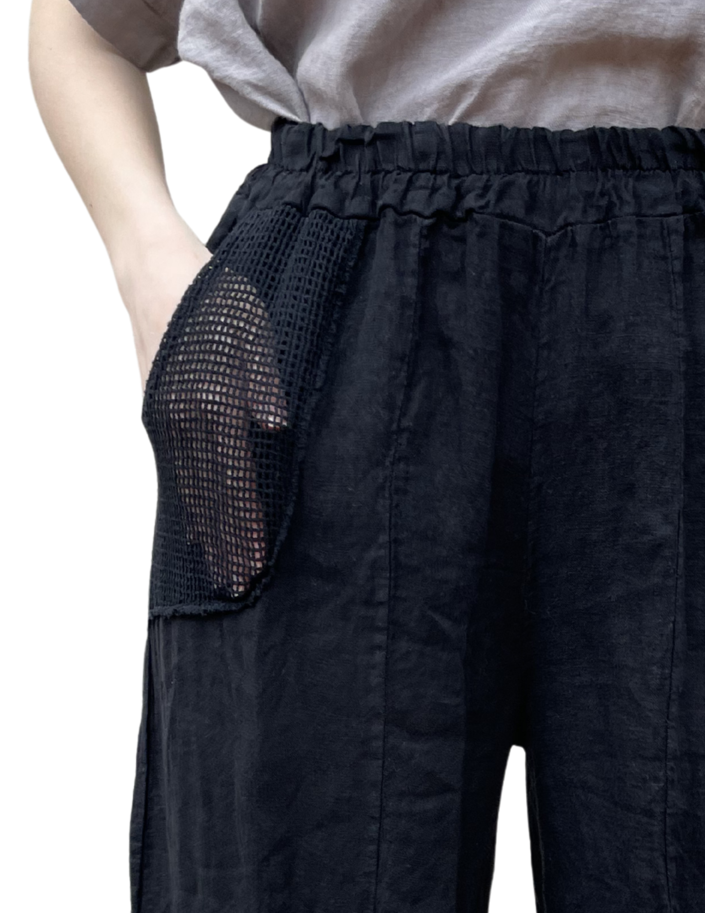 Linen Pants with Cotton Detail