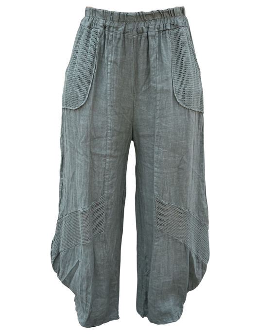 Linen Pants with Cotton Detail