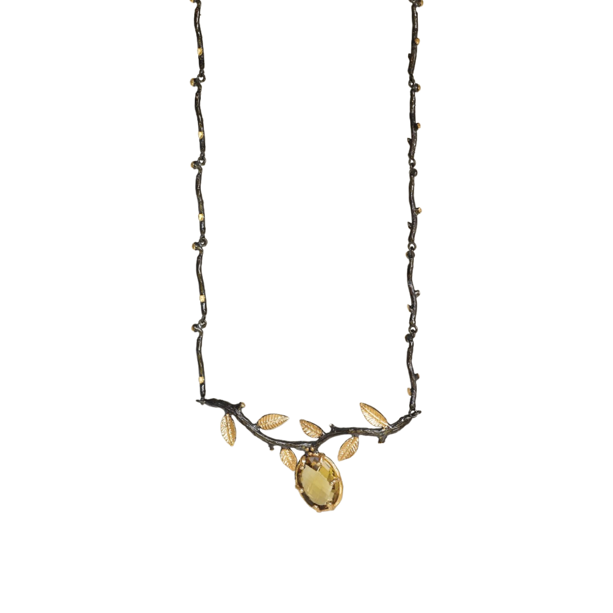 Oval Stone Branch and Leaf Necklace