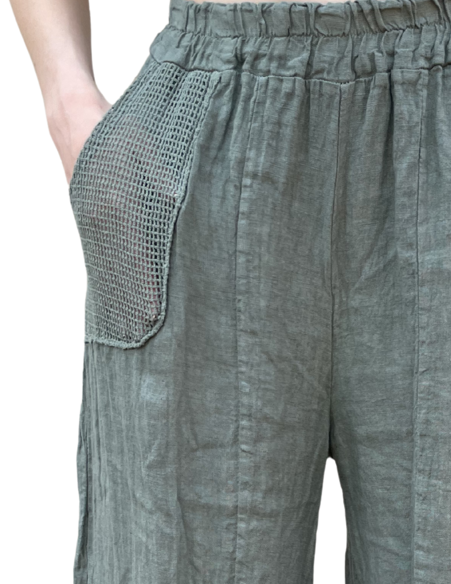 Linen Pants with Cotton Detail