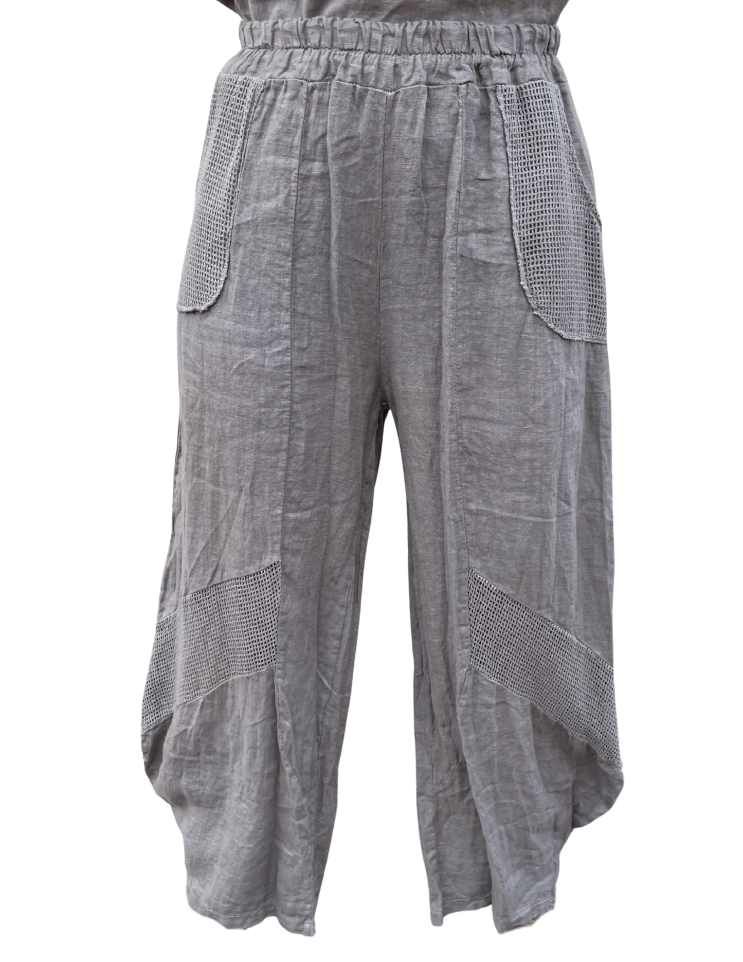 Linen Pants with Cotton Detail