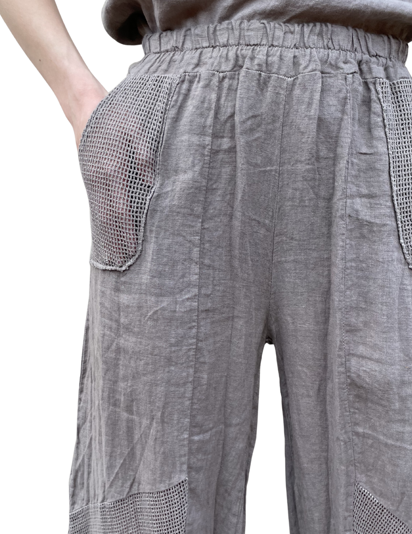 Linen Pants with Cotton Detail