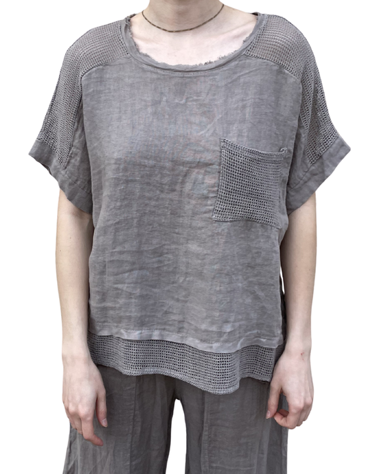 Linen Top with Cotton Detail