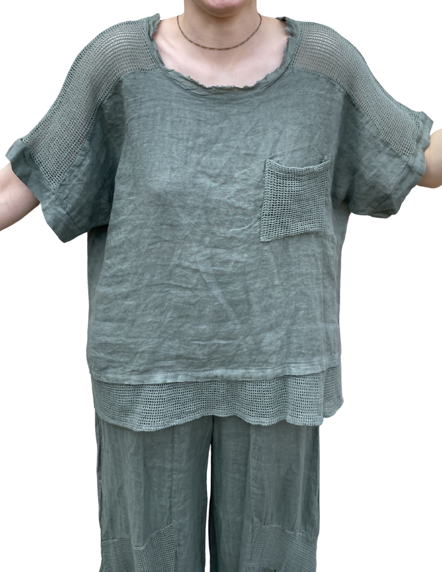 Linen Top with Cotton Detail