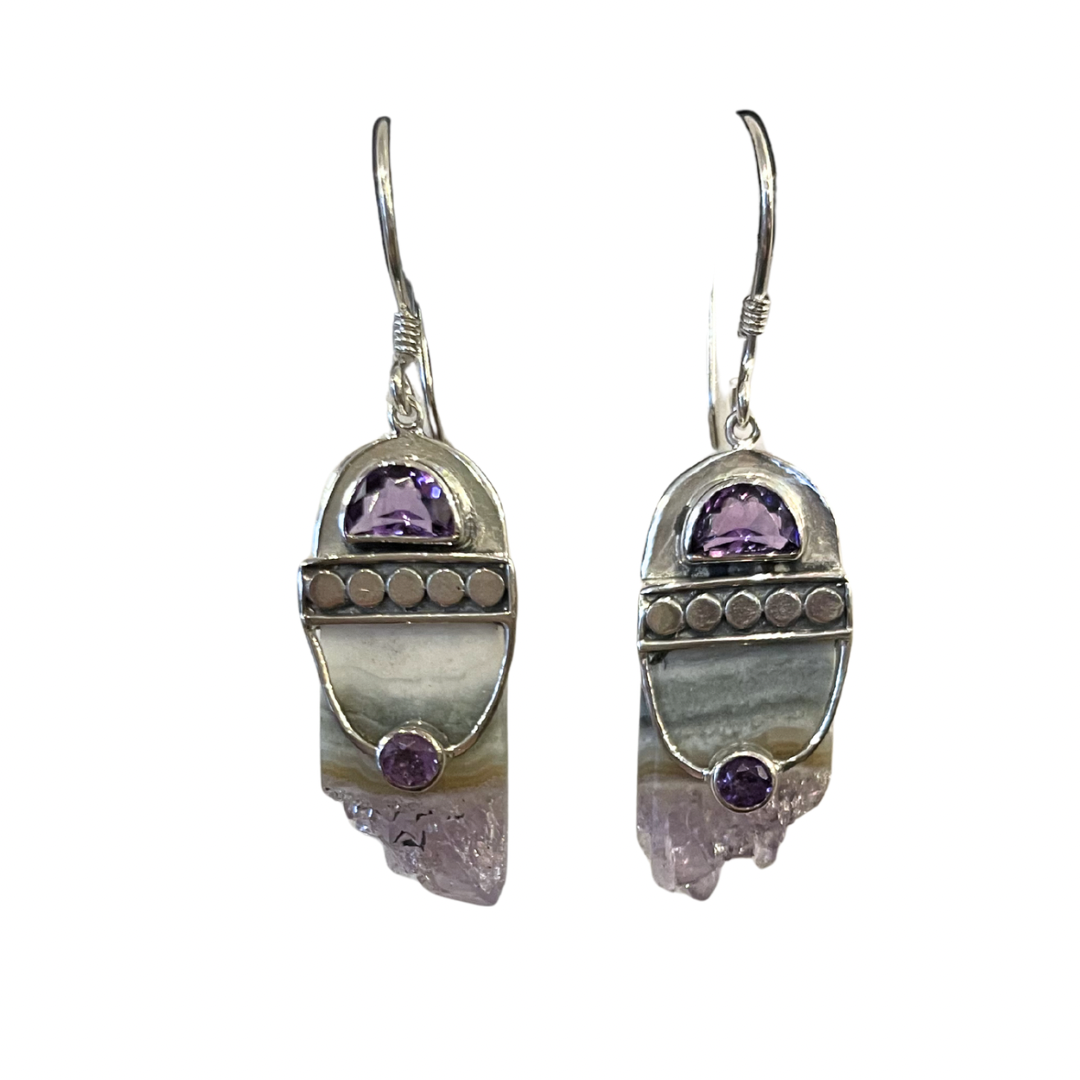 Amethyst & Uruguay Crystal Earrings