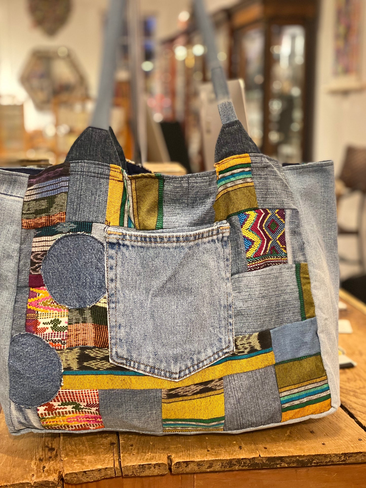 Denim Patchwork Tote Bag