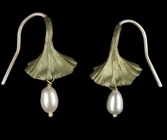Gingko Leaf w/ Pearl earrings
