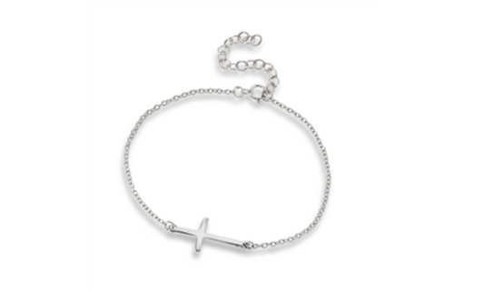 Sterling Silver 7 Inch Cross Bracelet With 1.5 Inch Extension