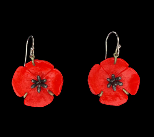 Red Poppy Wire Drop Earrings