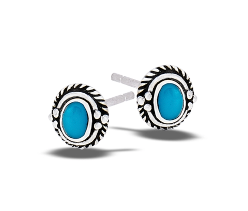 Sterling Silver Braided Stud Earring With Synthetic  Black Onyx, Lapis, Turquoise and Granulation