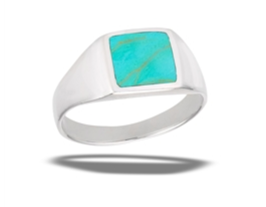 Sterling Silver High Polish Square Ring With Synthetic Turquoise