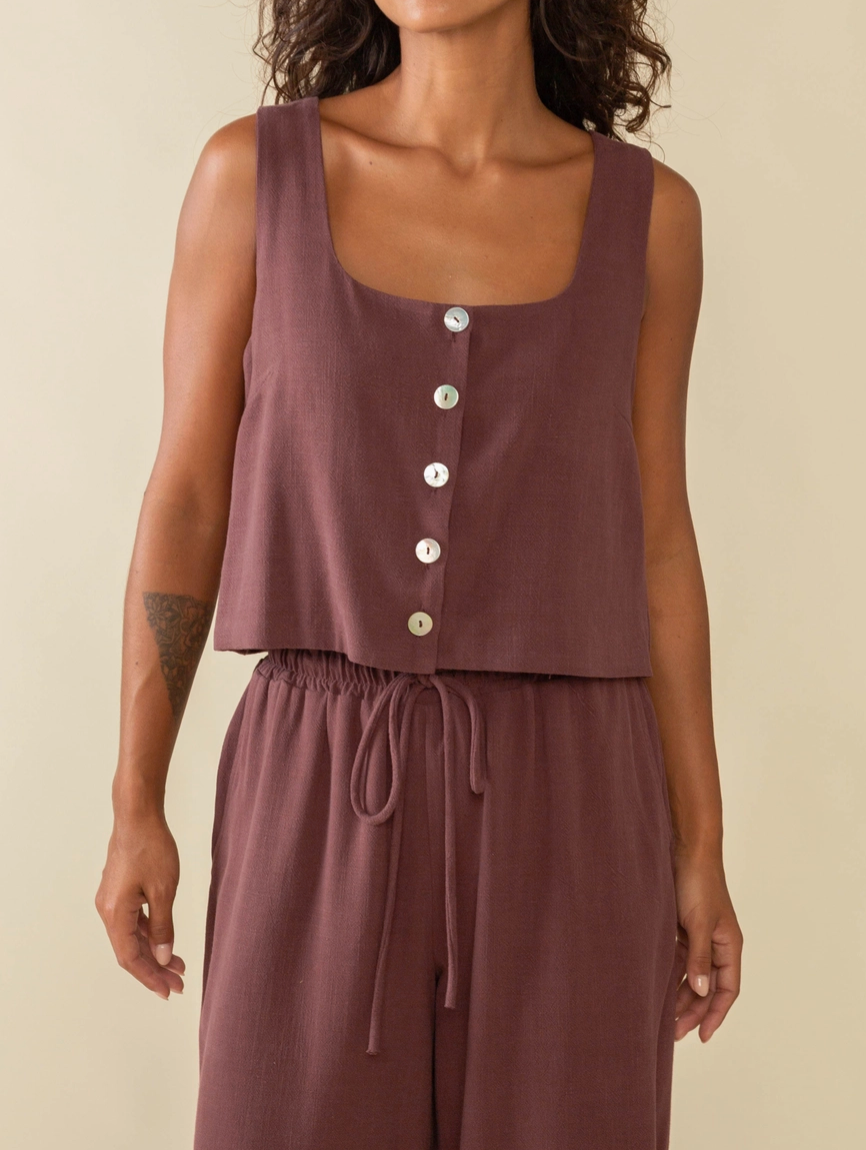 Square Neck Linen Vest