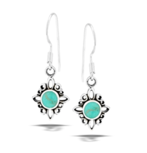Sterling Silver Embellished Dangle Earring With Synthetic Turquoise
