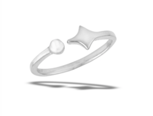 Sterling Silver High Polish Diamond And Ball Ring
