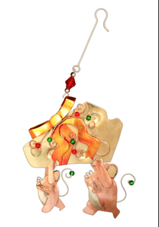 Cheese Present Mice Ornament