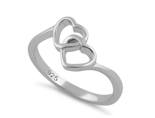 Sterling Silver Couple Of Heart Friends Ring