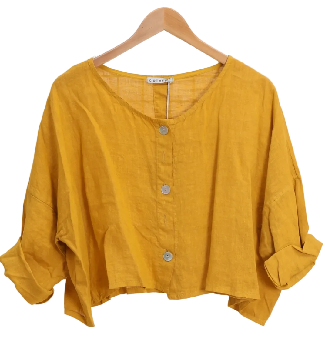 3/4 Sleeve cropped Linen Shirt