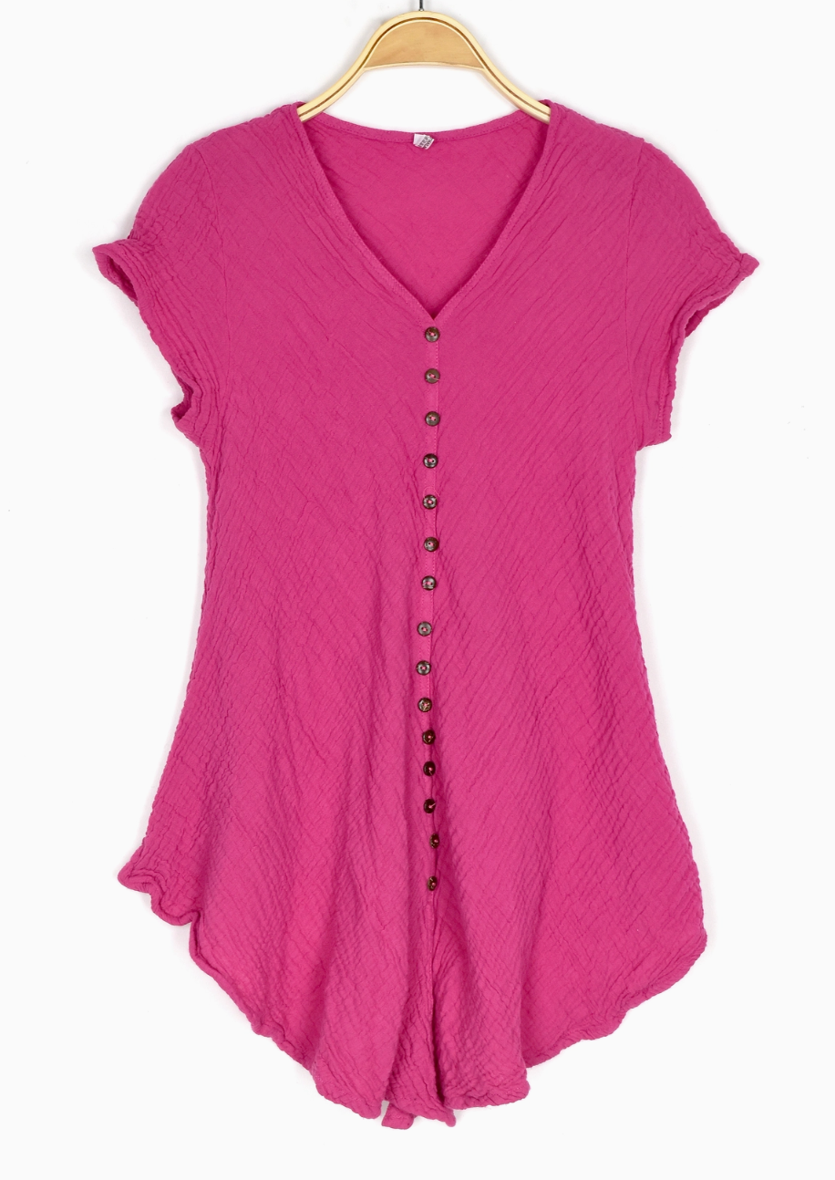Thai Cotton Button Front Short Sleeve Top