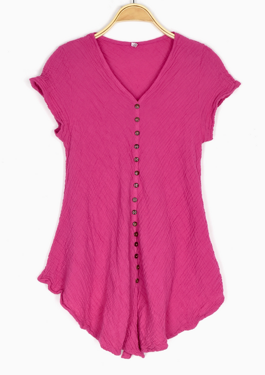 Thai Cotton Button Front Short Sleeve Top
