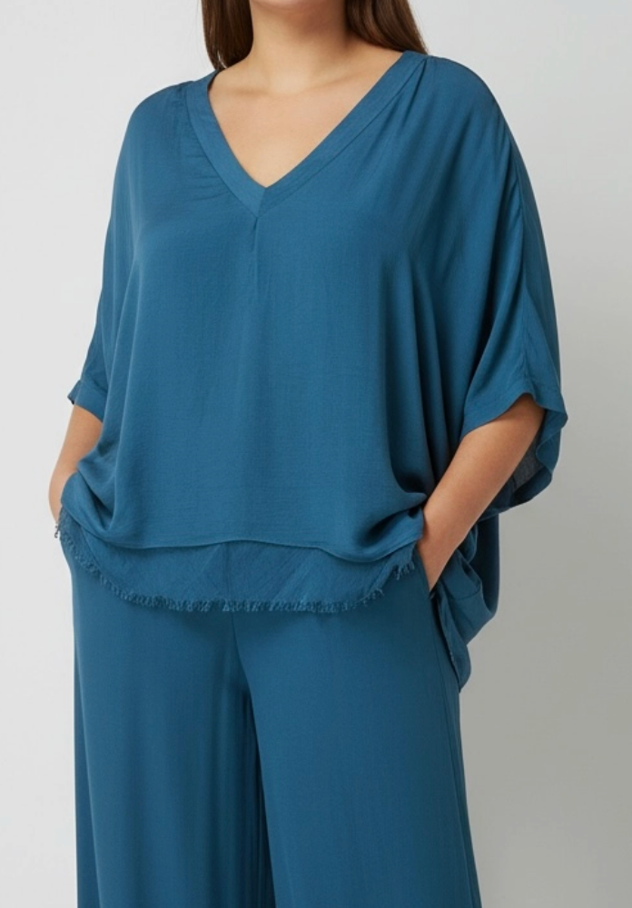 Silk Vneck Ruffle Top