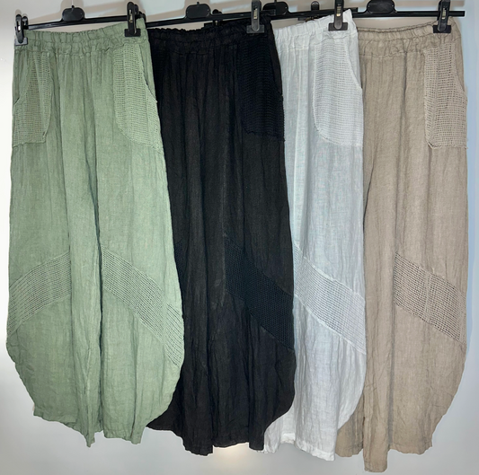Linen Pants with Cotton Detail