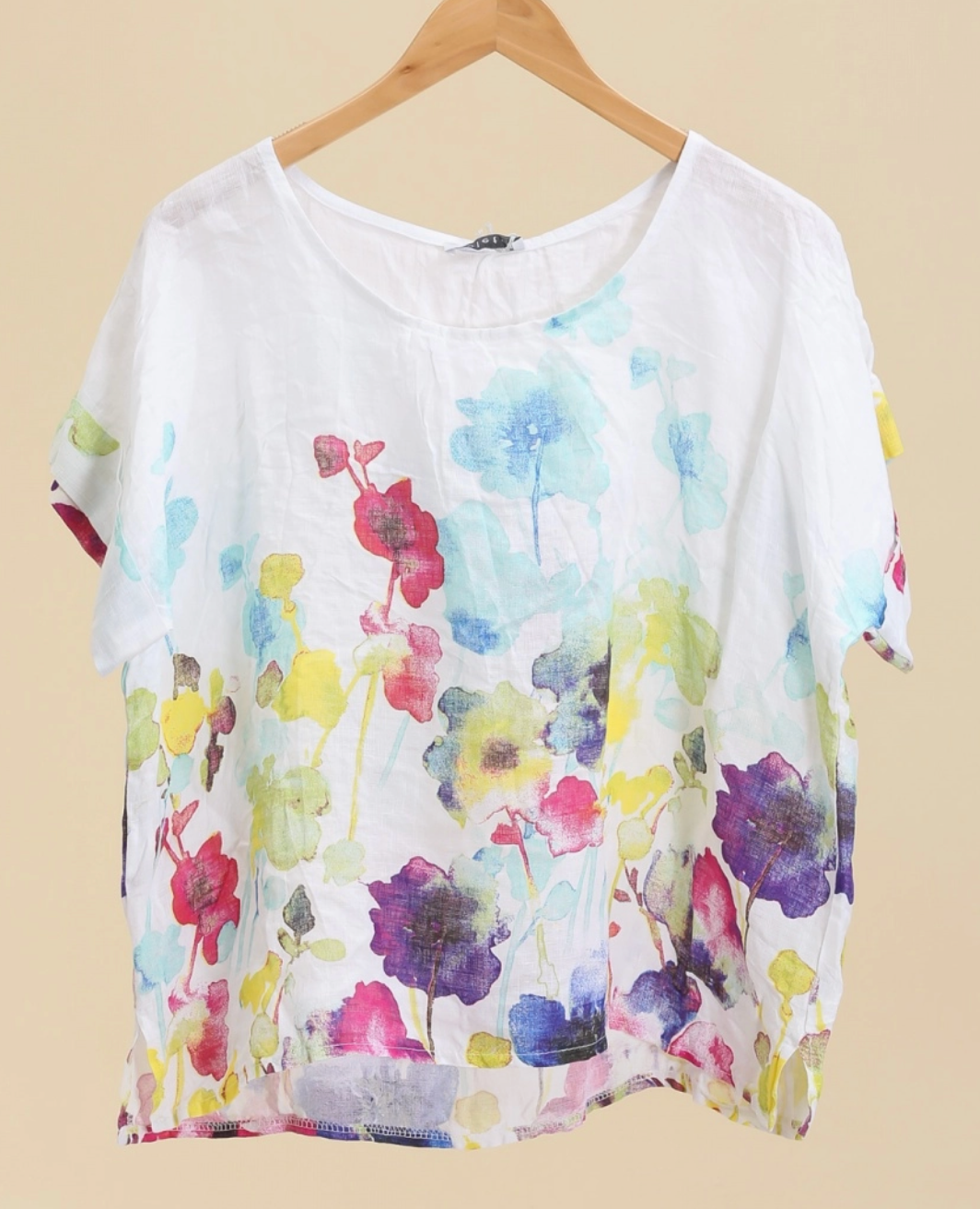 Round Neck Printed Linen T-Shirt